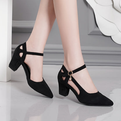 Chic Women's Summer Shoes - Pointed Toe, Chunky Heel with Crystal Accents, Faux Cover & Velvet Lining