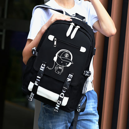 2pcs/set Luminous Men's Backpacks, Casual College Backpacks, Simple Cool Large Capacity Backpacks, Travel Computer Bag