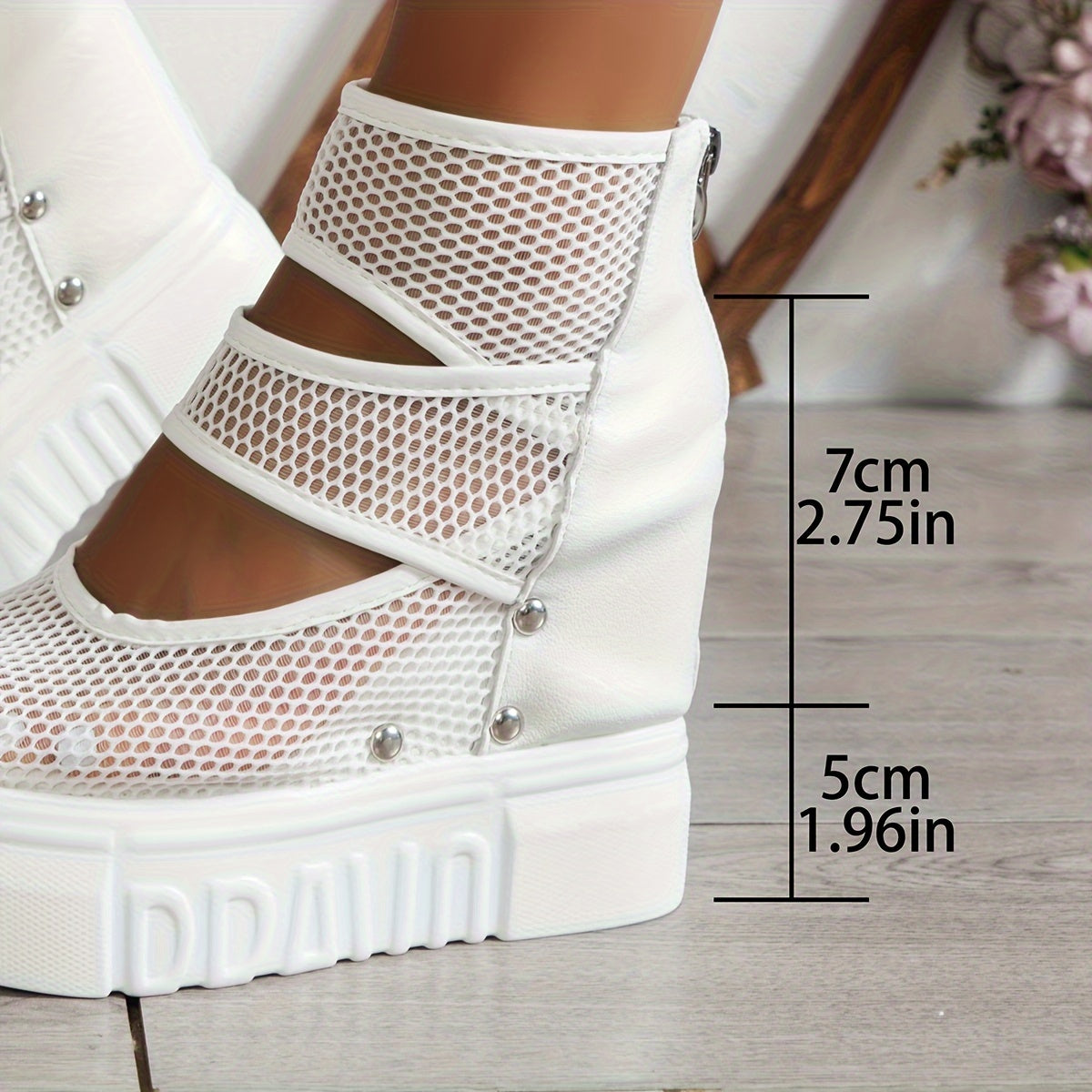 Women's Stylish Solid Color Sandals, Back Zipper Platform Soft Sole Studded Wedge Sandals, Mesh Breathable Vacation Shoes
