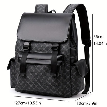 Men'S Stylish Black & Brown Gingham Print Backpack - Versatile Commuter Bag with Multiple Pockets, Adjustable Straps, and Golden-Tone Hardware for Work, Travel, and Study, Travel Backpack | Gingham Pattern | Synthetic Backpac