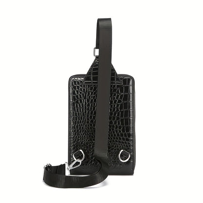 Men'S Stylish Black Crocodile Pattern Crossbody Bag - Durable, Large Capacity, Adjustable Strap, Perfect for Travel & Daily Commute, Commuter Shoulder Bag|Stylish Crossbody|Durable Fabri