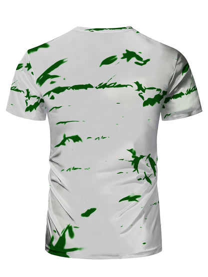 Men's High-Elasticity Anti-Tear Graffiti T-Shirt - Black & White Geometric Print, Tight-Fit Athletic Top for Gym, Running, Yoga & Casual Summer Wear, Gym Clothes, Highelastic Polyester, Short Sleeve Design
