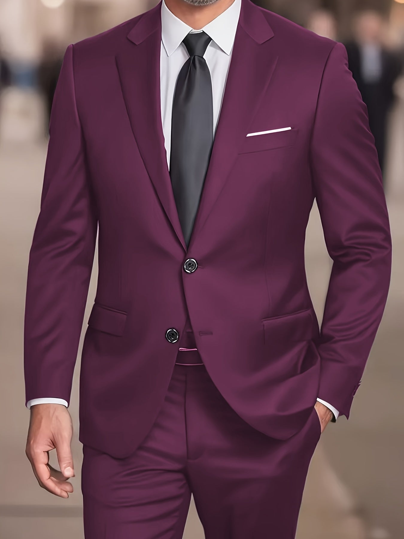 Men'S Casual Work Suit Polyester Solid Color Lapel Button Regular Fit Woven Pants and Jacket for Spring/Summer