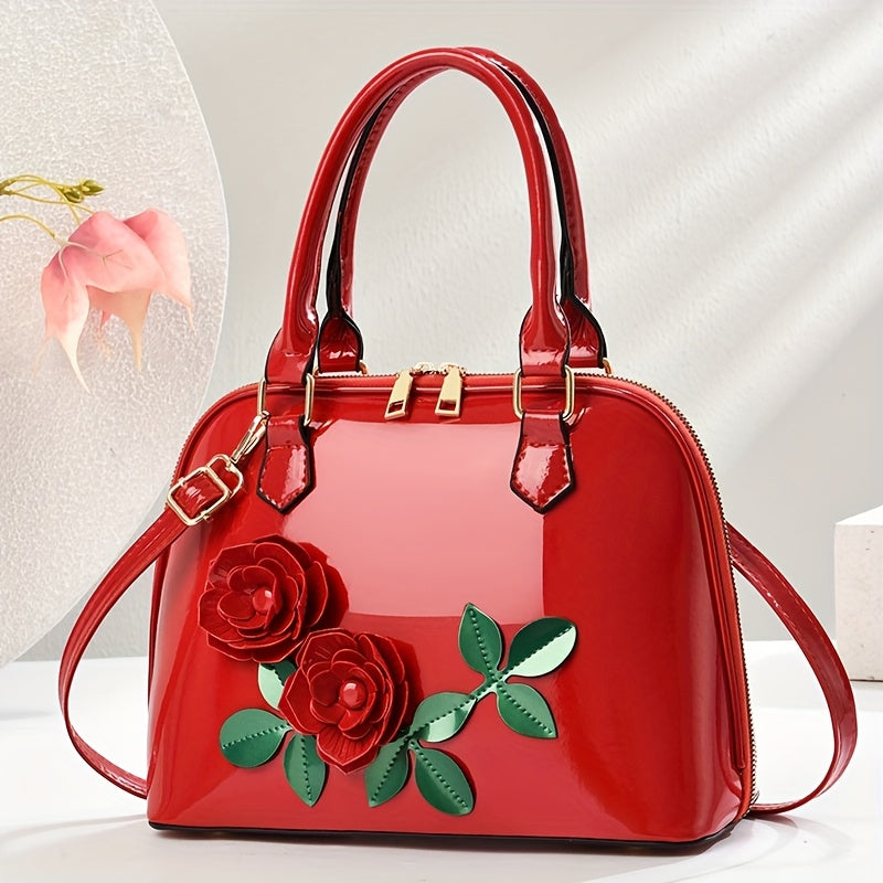INCK KMCRK Women'S Elegant Black Tote Bag with Golden-Tone Hardware & Floral Embellishments - Large Capacity, Removable Shoulder Strap, Zipper Closure, Polyester Lining - Perfect for Spring/Summer, Casual & Formal Occasions,