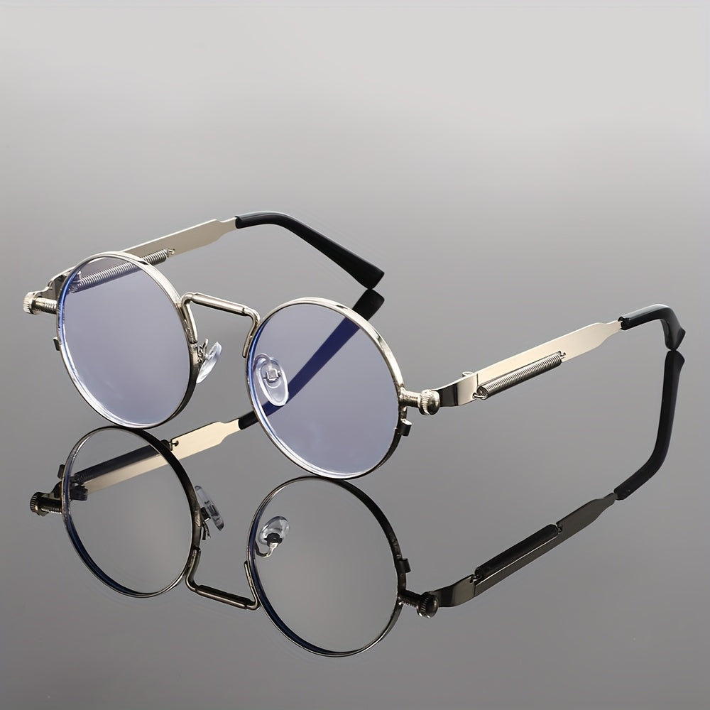 Men's Retro Round Fashion Glasses - Zinc Alloy Frame & Blue-Tinted Polycarbonate Lenses, Y2K Vintage Style for Everyday Fashion, Special Occasions & Holiday Gifts, Vintage Glasses, Trendy Eyewear, Bold Design, Durable Lenses,