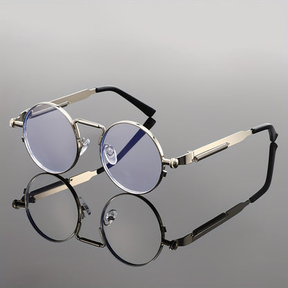 Men's Retro Round Fashion Glasses - Zinc Alloy Frame & Blue-Tinted Polycarbonate Lenses, Y2K Vintage Style for Everyday Fashion, Special Occasions & Holiday Gifts, Vintage Glasses, Trendy Eyewear, Bold Design, Durable Lenses,