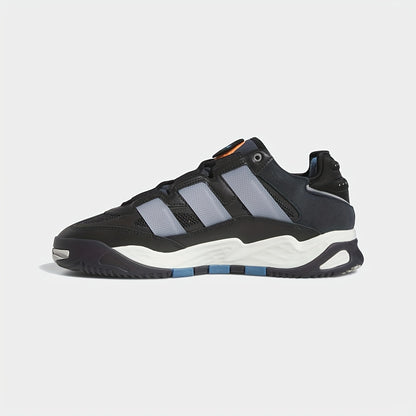 Adidas Niteball Low-Top Sneakers for Men & Women - Striped Casual Shoes with Genuine Leather Upper, Breathable Fabric Lining & Rubber Sole, Black/Blue/Orange Accents (FZ5742), Athletic Footwear, Modern Triptych Design, Durabl