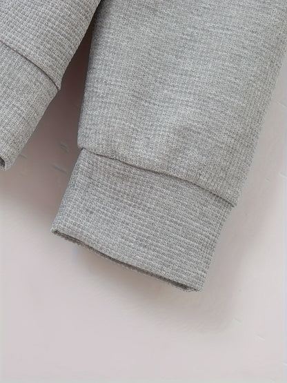 Baseball Collar Jacket and Pants Set in Waffle Fabric