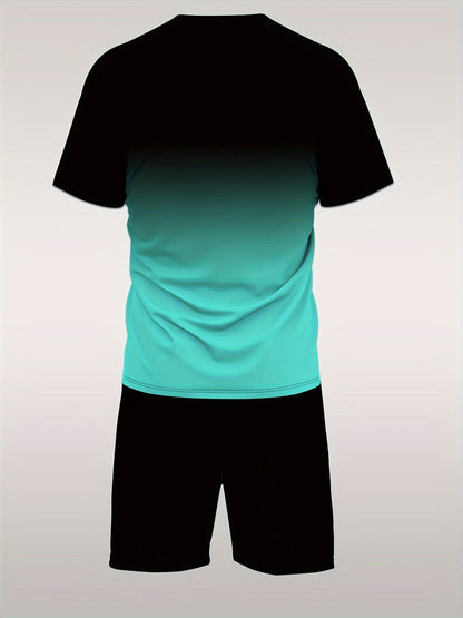 King Signature Men's Two-Piece Athletic Outfit: Graduated Color T-Shirt and Shorts - Summer Collection - High-Quality King Print - Men's Casual Sportswear - Middle East