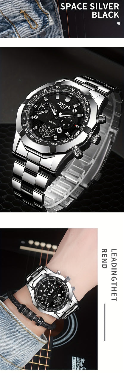 AIYISHI Men's Luxury Business Quartz Watch | | Luminous Hands & Markers | Date Display | Zinc Alloy Case and Band | Analog Dial with Subdials | Ideal for Professional Gifting