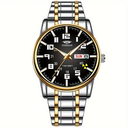 1pc New Stainless Steel with Digital Men's Watch Calendar Week Display Fashion Trend Life Travel Luminous Casual Sport Business Watch Ideal for Birthday Gifts Holiday Gifts Gifts