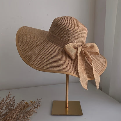 Chic Wide Brim Straw Sun Hat for Women - Summer Beach & Travel Cap with Adjustable Drawstring, Breathable Paper Material