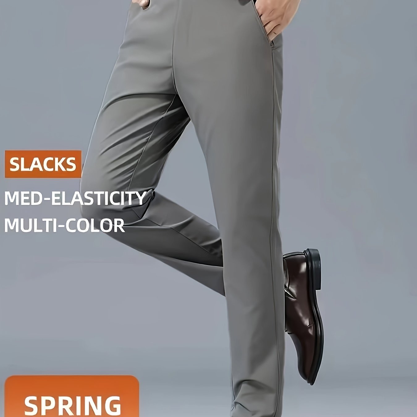 Men's Casual Solid Color Dress Pants - Polyester Blend, Woven, Regular Fit, All-Season Comfort, Adult Suit Pants