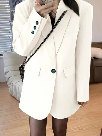 Women'S Chic Casual Blazer - Polyester, Solid Color, Long Sleeve, Button Front with Pockets, Loose Fit, Spring/Fall Jacket, Casual Wear Jacket|Minimalist Jacket|Single lapel Jacke