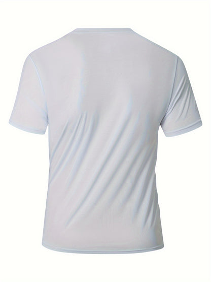 Men's Lightweight Sports T-Shirt - 100% Polyester, Moisture-Wicking, Breathable, Smooth Fabric, Round Neck, Short Sleeve, for Sports, Training, Casual, Party, Beach, Night Out - Unisex-Adult