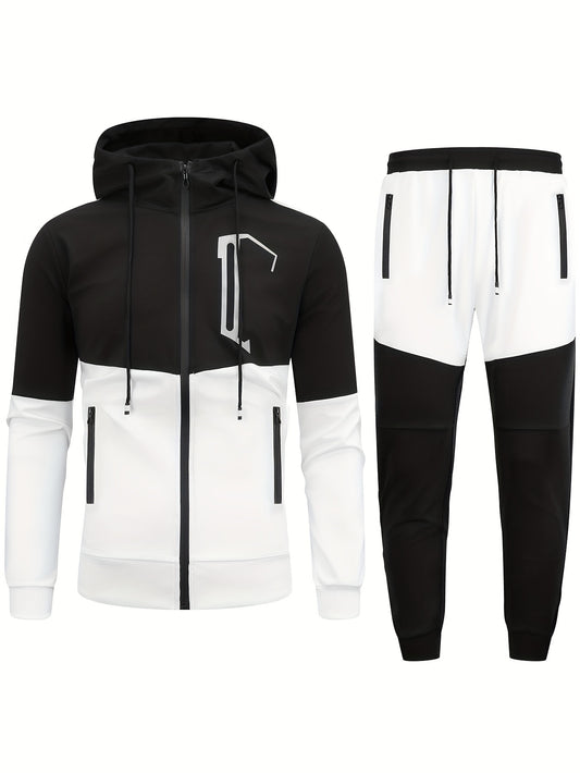 Men's Sports Casual Multi-pocket Workwear Suit Men's Spring and Autumn Hooded Patchwork Cardigan Sweatshirt Suit Men's Running Suit Fitness Suit Home Wear