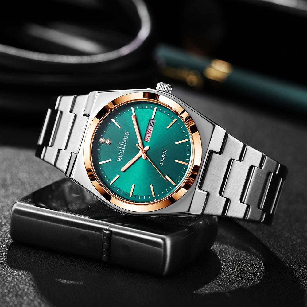 Men'S & Women'S Ultra-Thin Quartz Watch with Date & Day Display - Stainless Steel Band - Stylish & Functional, Round Dial, Quartz Movement, Battery Powered, Non-Rechargeable Battery, Business Style, Date Display Watch | Sleek