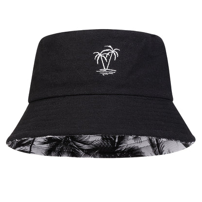 1pc Unisex Bucket Hat - Double-Sided Coconut Tree, Lightweight Fisherman Cap with Wide Brim, Elastic Fit for Beach, Travel, Everyday - Men & Women (Black/White/), Beach Hat, Travel Headwear, Detail