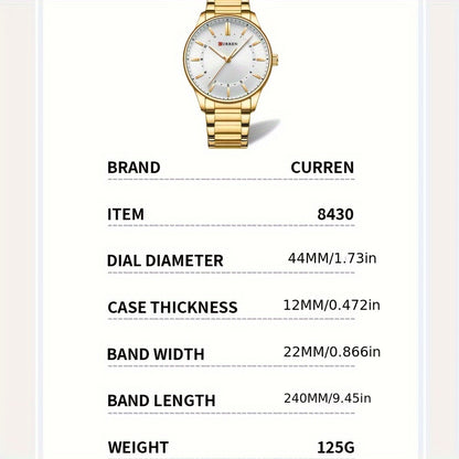 CURREN Men's Watch Gift Stainless Steel Band Simple Business Casual Watch