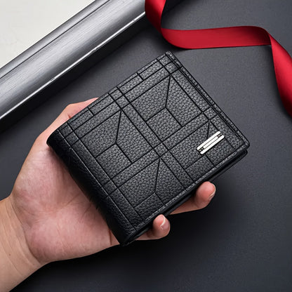 1pc Stylish Men’s Synthetic Leather Wallet with Multiple Card Slots – Black Geometric Design, Perfect for Business & Daily Use, Ideal Christmas Gift for Him