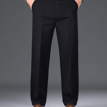 1pc Classic Fit Men'S Dress Pants - 100% Cotton, Solid Color, Non-Stretch, Regular Length, for Autumn/Winter - Business Casual Style