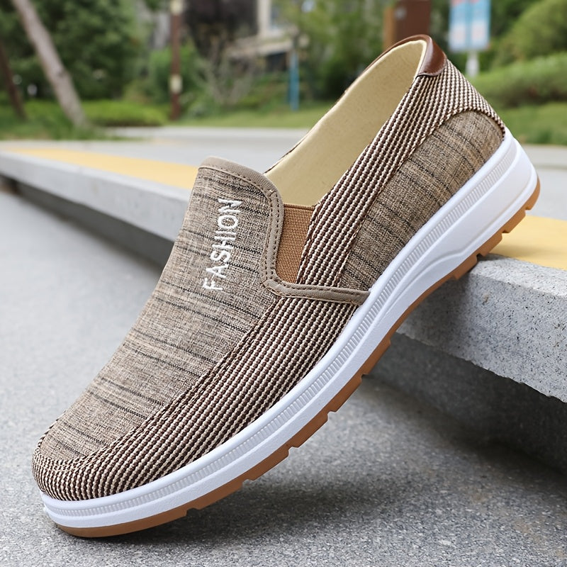 Men'S Casual Slip-On Loafers - Lightweight Breathable Fabric Upper, White Rubber Sole, Brown Accents, Comfortable for Outdoor Walking & Casual Attire, Summer Footwear, Stylish Slipons, Durable Traction Footwear