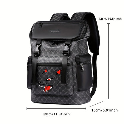 Men'S Stylish Black Backpack with Shark Graphic - Lightweight, Large Capacity, Multi-Functional Shoulder Bag for Travel, Commuting, School - Durable PVC Material, Sports & Fitness Design, Backpack for Travel