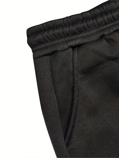 1set Men'S Casual Geometric Heartbeat Pattern Hoodie and Sweatpants Set, Polyester and Spandex Blend, Loose Fit, Hooded Pullover for Autumn/Winter