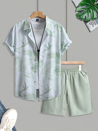 Men's Summer Printed Short Sleeve Shirt and Shorts Set