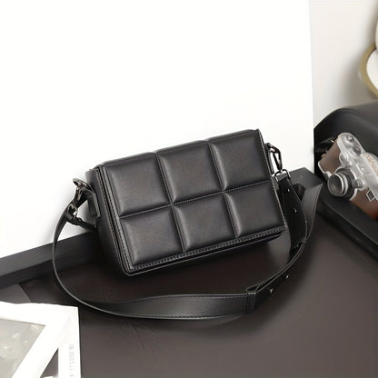 caivektine Men's Stylish Black Crossbody Bag - Adjustable Strap, Quilted Grid Design, Casual Business Shoulder Bag for Everyday Outings, Casual Business Bag | Sleek Modern Bag | Adjustable Strap Bag, Small Crossbody Bag