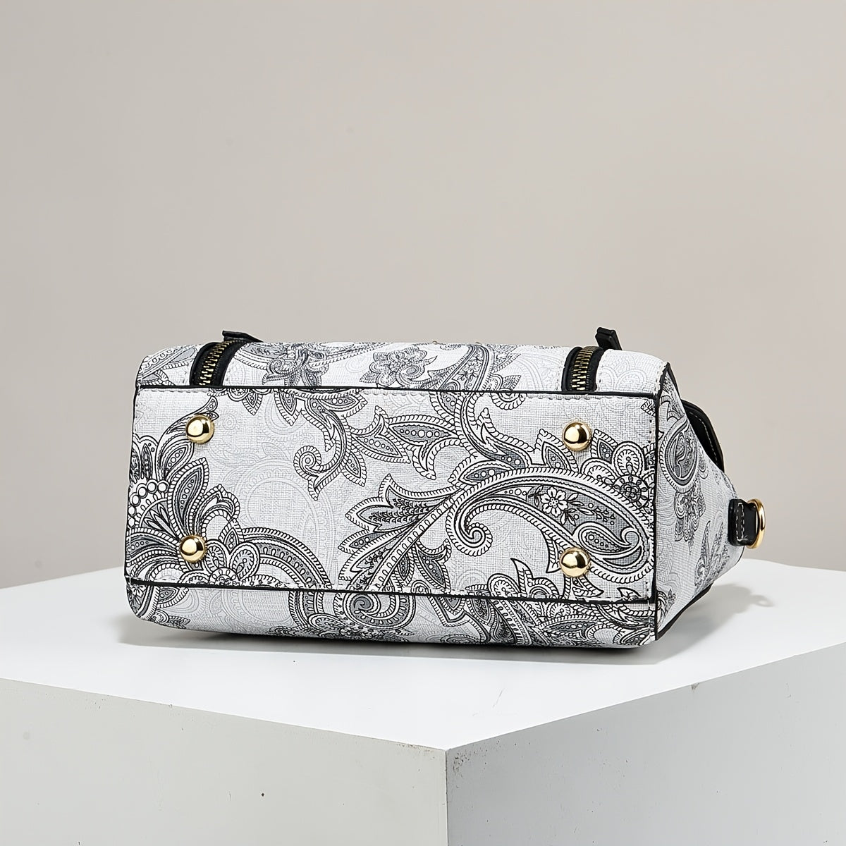 Elegant Floral Print Women'S Handbag - Lightweight Synthetic Tote with Golden-Tone Hardware, Removable Shoulder Strap, and Magnetic Closure, Perfect for Everyday Use, Versatile Tote Bag | Floral Print Bag | Synthetic Bag