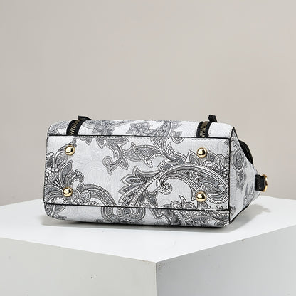 Elegant Floral Print Women'S Handbag - Lightweight Synthetic Tote with Golden-Tone Hardware, Removable Shoulder Strap, and Magnetic Closure, Perfect for Everyday Use, Versatile Tote Bag | Floral Print Bag | Synthetic Bag