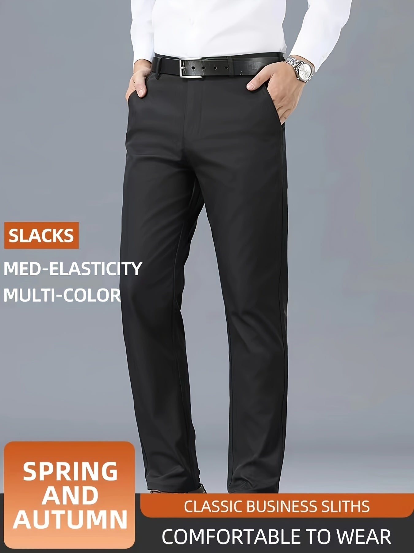 Men's Casual Solid Color Dress Pants - Polyester Blend, Woven, Regular Fit, All-Season Comfort, Adult Suit Pants
