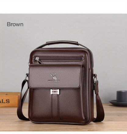 WEIXIER Men's Vintage Business Casual Adjustable Shoulder Bag - Black, Multiple Compartments, Zippered Pockets, Compact Design for Everyday Use, Everyday Shoulder Bag | Vintage Style Bag | Secure Zip Closure, Small Crossbody