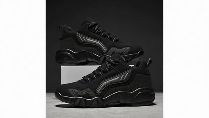 Men's Casual Sporty Sneakers - High Quality PU Upper, Non-Slip Rubber Sole with Cushioned Comfort & Inner Arch Support, Low-Top Lace-Up Design for All-Day Wear (Black/White) - Spring/Fall/Winter Seasonal Versatility, Comforta