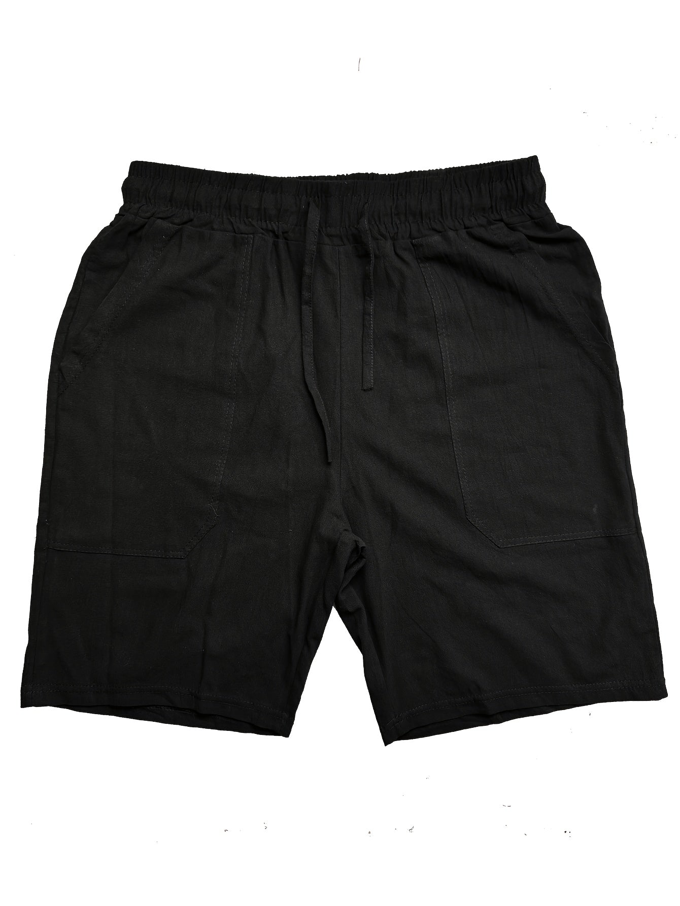 Men's Summer Cotton Drawstring Elastic Waist Straight-Leg Solid Color Breathable Casual Beach Shorts - 3pcs