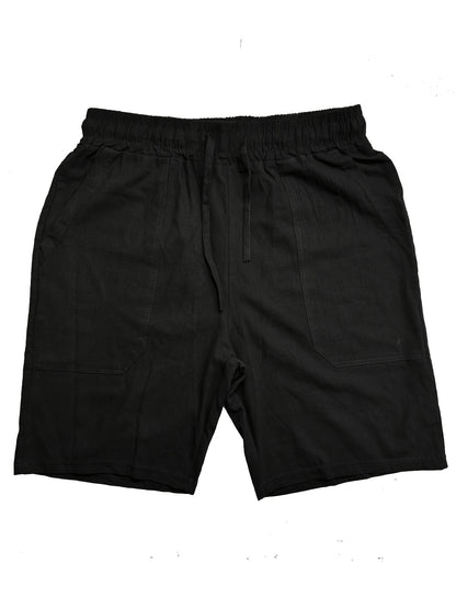 Men's Summer Cotton Drawstring Elastic Waist Straight-Leg Solid Color Breathable Casual Beach Shorts - 3pcs