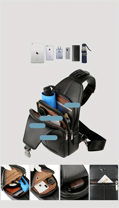 New Men'S Chest Bag 2024 Genuine Faux Leather Texture Crossbody Bag Casual Shoulder Bag Men'S Large Capacity Backpack Trendy