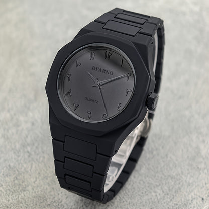 Men's Minimalist Quartz Watch with Black Arabic Dial & Polygonal Design - Durable Silicone Strap, Battery-Powered, Comfort Fit for Casual & Formal Wear - Perfect Holiday Gift for Father’s Day, Graduation, Independence Day,