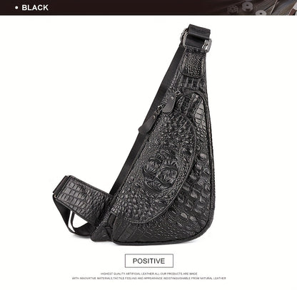 HUMERPAUL Men'S Casual Brown Leather Crossbody Bag with Alligator Print - Adjustable Strap, Multi-Compartment, Everyday Commute Shoulder Bag, Everyday Bag | Casual Style Bag | Adjustable Strap Bag