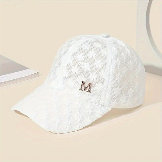Adjustable Outdoor Casual Hat Breathable Hollow-Out Duckbill Cap Korean Style Summer Lace Flower Baseball Cap Fashion Versatile Sporty Hat Suitable for men and women.