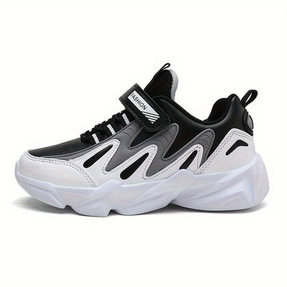 Youngsters' Lightweight Sporty Casual Sneakers with Closure, Geometric Color-Block Design, PU Upper & EVA Sole for Winter/Autumn - Breathable Fabric Lining, Grey & White, Winter Youngsters Footwear | Durable EVA Sole, Girls S