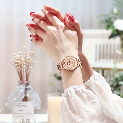 1pc POEDAGAR Elegant Women'S Quartz Watch - Luxurious Rose Golden-Tone with Luminous Hands, Calendar Display, Alloy Case & Band, Quartz Movement, Fashion Accessory|Elegant Timepiece|Rose Golden Finish, Watch Accessories