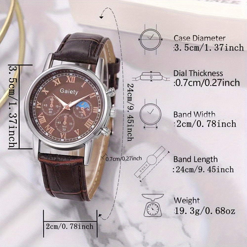 1pc GAIETY Men'S Luxury Quartz Watch with Matching Faux Leather Belt, Round Alloy Case, Non-Rechargeable Battery - Fashion Business Sport Watch Combo
