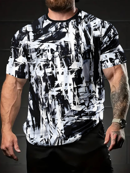 Men'S Casual Short Sleeve T-shirt, Polyester 100% 3D Print Crew Neck Tee with Slight Stretch, Regular Fit, 110g/m² Knit Fabric