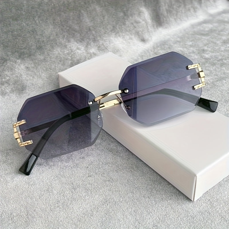 1 Pair Y2K-Inspired Rimless Fashion Glasses - Blue & Golden Frameless Eyewear with Polycarbonate Lenses, Lightweight Durable Design for Men & Women, Casual Streetwear, Parties, Holidays & Everyday Fashion Accessories, Party E