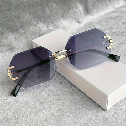 1 Pair Y2K-Inspired Rimless Fashion Glasses - Blue & Golden Frameless Eyewear with Polycarbonate Lenses, Lightweight Durable Design for Men & Women, Casual Streetwear, Parties, Holidays & Everyday Fashion Accessories, Party E