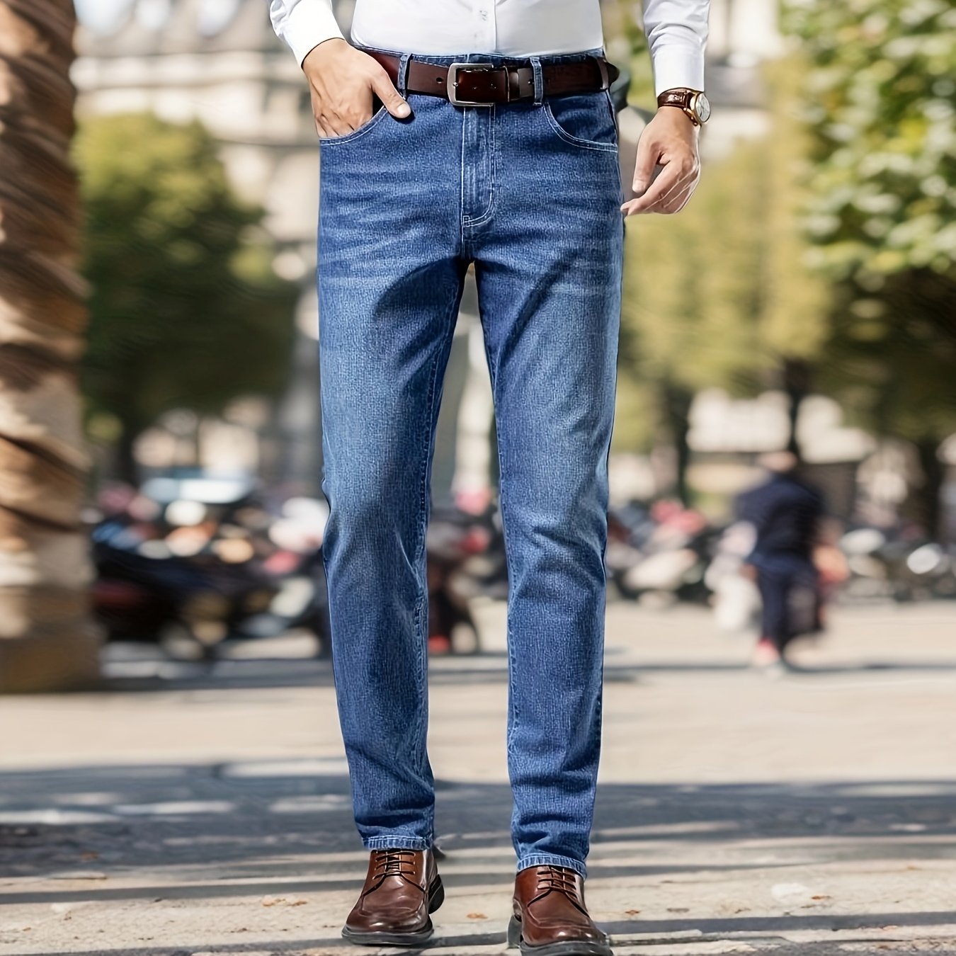 New Autumn Lightweight Business Casual Men'S Jeans, Stylish Slim-Fit Long Pants with Elastic Fabric.