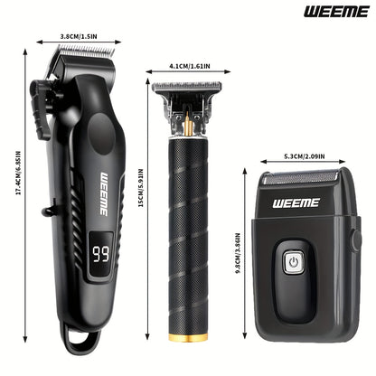 WEEME Men'S Grooming Three-Piece Set Multifunctional Electric Clipper Trimmer with Alloy Stainless Steel Blade Three-Speed Adjustment USB Fast Charging LCD Power Display Ultra-Long Battery Life Essential for Home Travel Car B