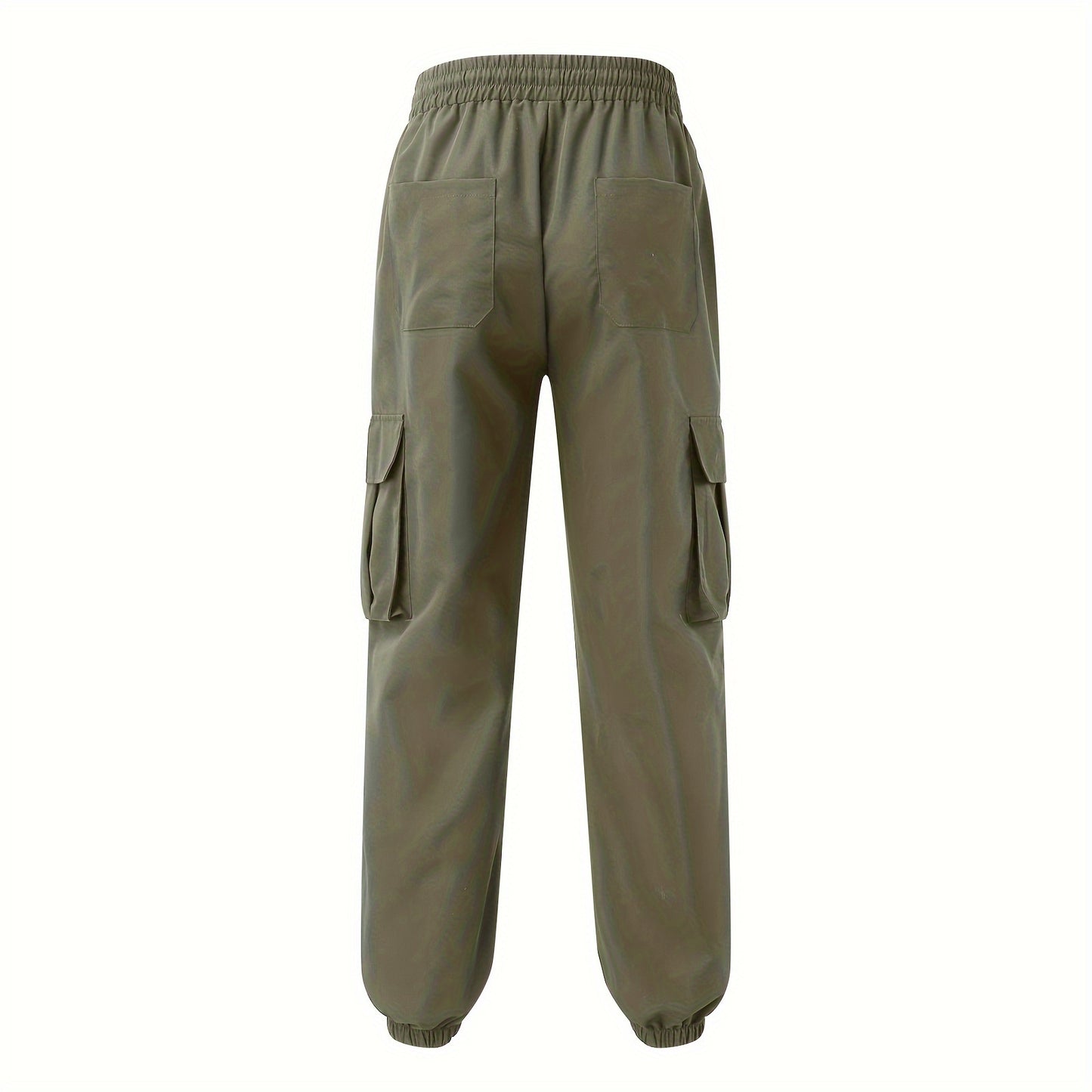 Men'S Fashion Cargo Pants, 100% Polyester Woven Fabric, All-Season Loose Fit with Drawstring Waist, Multi-Pocket Design, Solid Color, Mid Waist, Regular Length, Non-Stretch, Casual Joggers for Weekend - 160g/m²